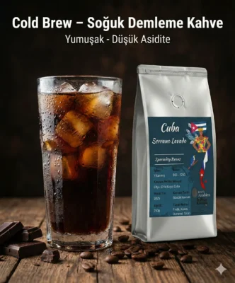 Küba Serrano Lavado çekirdekleri ile hazırlanmış buzlu Cold Brew servisi.