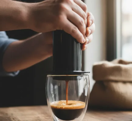 AeroPress ile bardağa kahve presleme anı