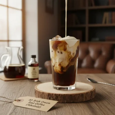Irish Cream şurubu ve bulut görünümlü kremalı soğuk kahve.